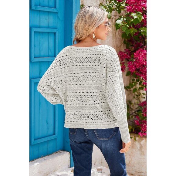 Womens Off Shoulder Knit Sweater Top Oversized Batwing Fall Casual Stylish - Picture 8 of 8